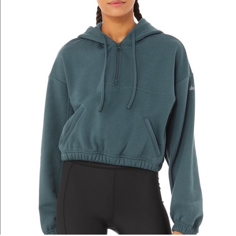 Alo Yoga Stadium Half-Zip Hoodie in Deep Jade